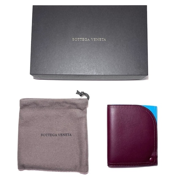 Bottega Veneta Leather Card Case in Bordeaux / Sky Blue - Picture 4 of 6